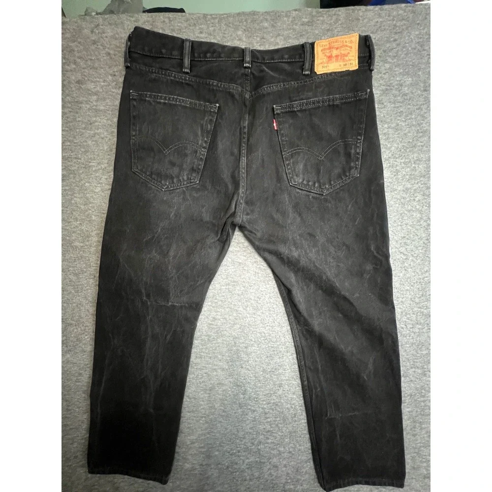 Levis 505 Regular Fit Black Denim Jeans Mens 38x30 Straight Leg Cotton Black